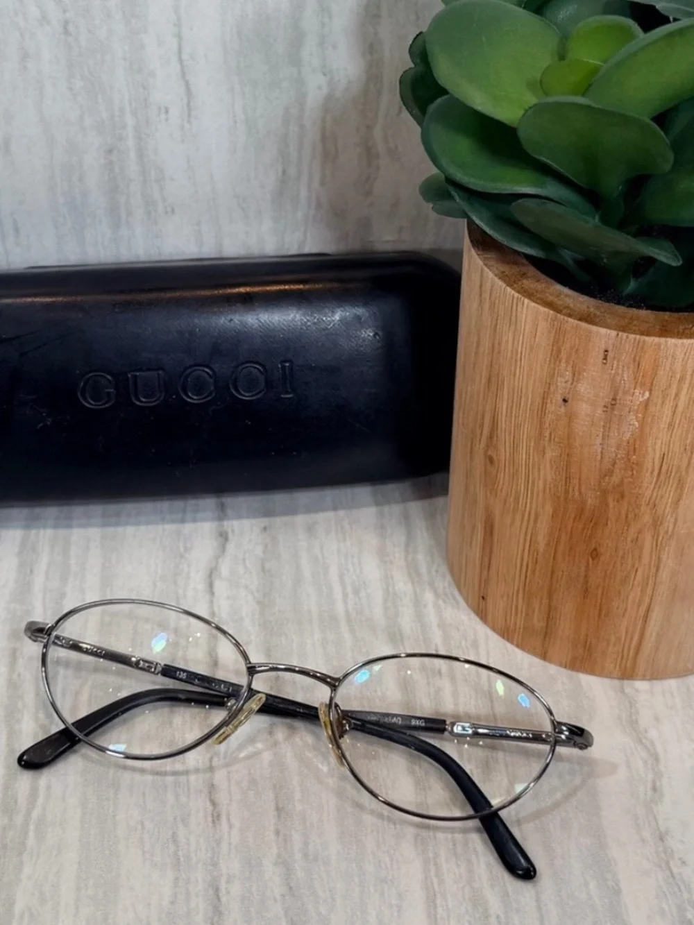 Gucci Silver Metal Oval Women's Glasses with Black Case